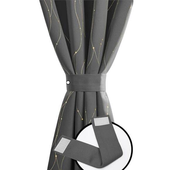 2 Panels Blackout Curtains Dark Gray Gold Accents Grommet Hanging 52” x 84” READ - Picture 8 of 13